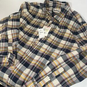 Barbour Men's Checkered Shirt - Vintage- Navy, Yellow, and White